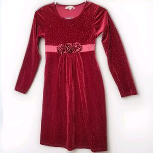 Speechless Red Sparkle Christmas Dress w Bow Girls Size 12 Crushed Velvet Glam